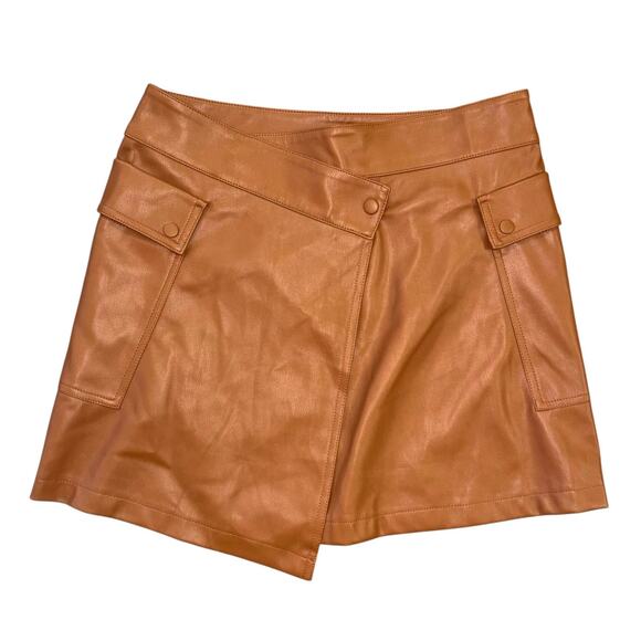 Versona Dresses & Skirts - Versona Camel Brown Faux Leather Wrap Mini Skirt Women’s 12 Fall Academia Warm